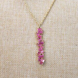 R J Graziano, NWOT, tagged, gold tone pink rhinestone pendant necklace